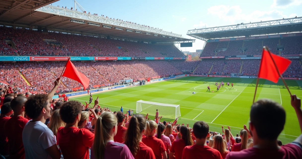 Público diversificado torcendo em um estádio durante partida feminina 