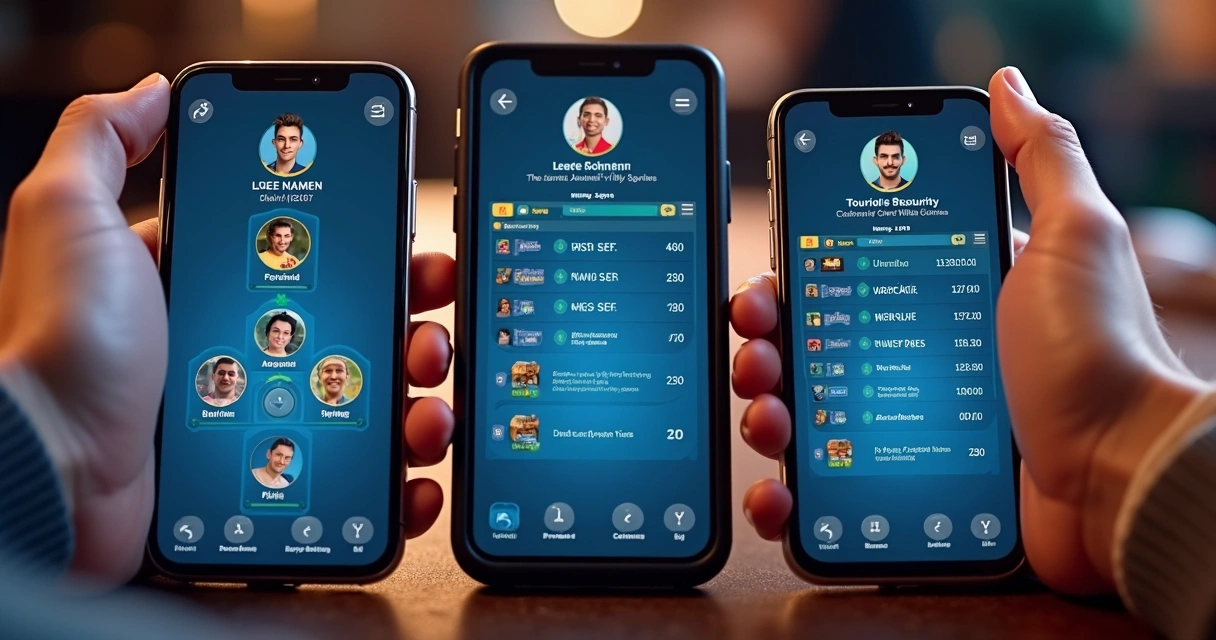 Torneio disputado em celulares com telas mostrando ranking