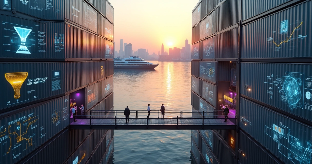 Complexo de containers coloridos simbolizando conexões de marketing B2B 