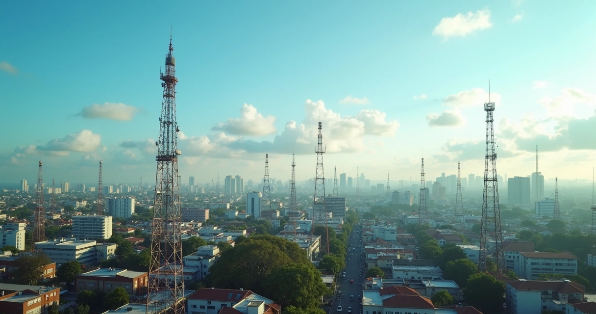 Antenas 5G distribuídas em área urbana