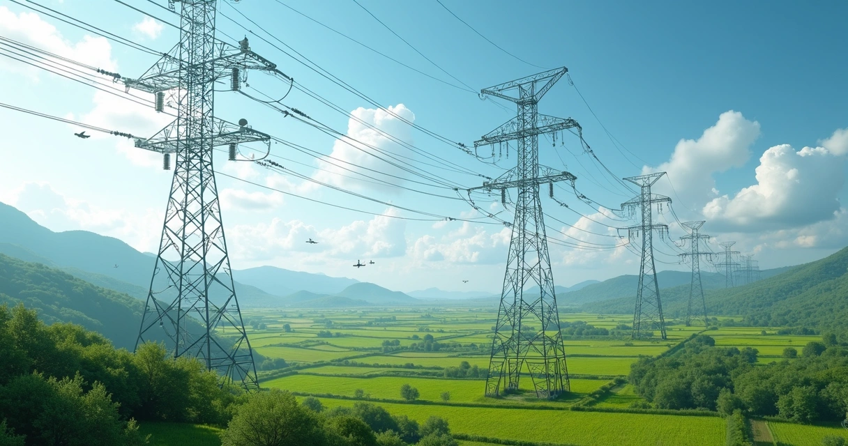 Torres de transmissão modernas com sensores digitais e cabos de fibra óptica 