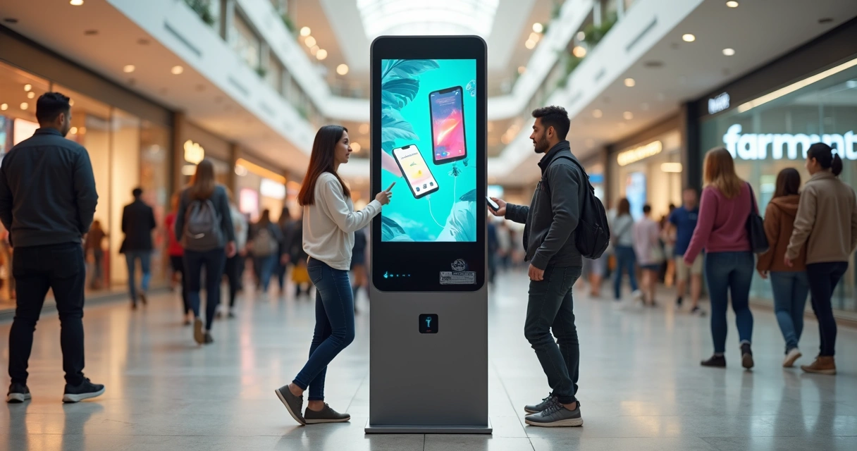 Tótem de carregamento para celulares em local movimentado 