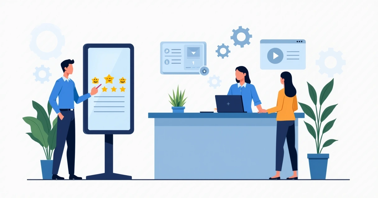 Totem de avaliação de feedback em recepção