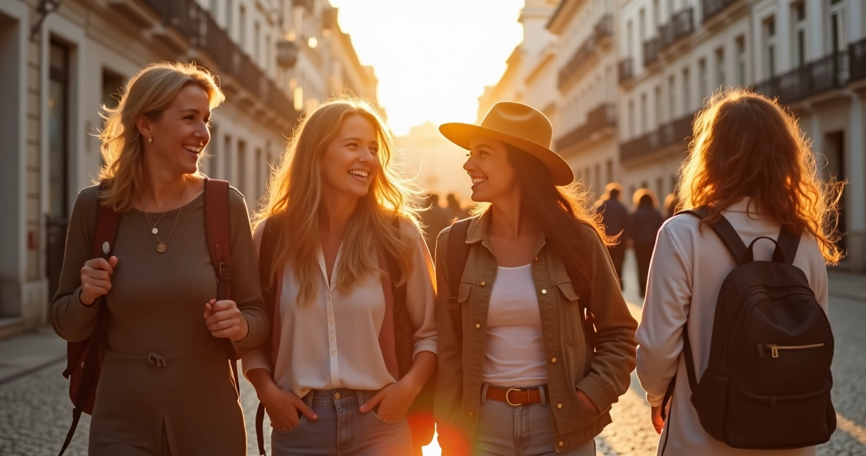 Grupo de mulheres viajando em Portugal com guia