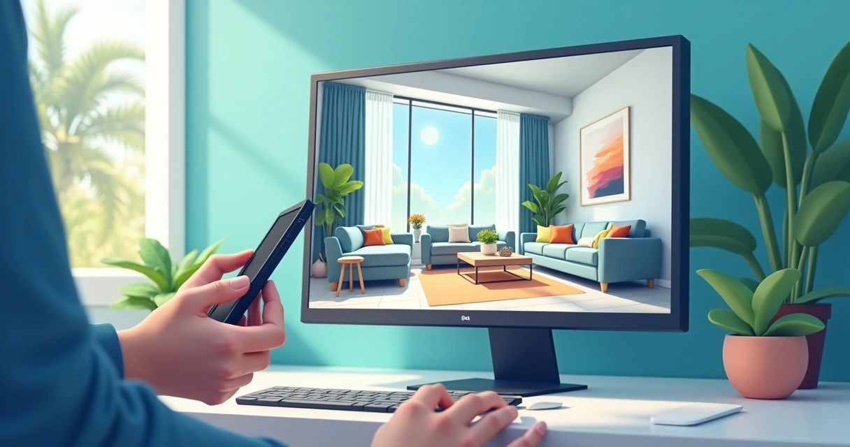 Person visiting house in Orlando through virtual tour 