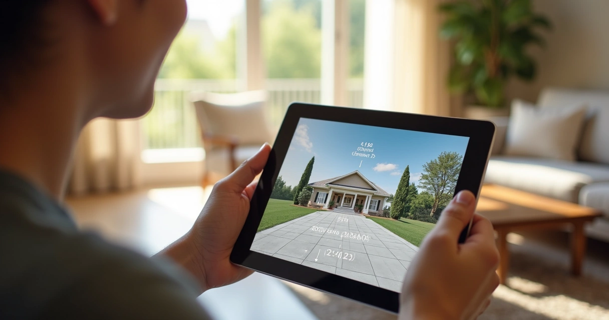 Pessoa faz tour virtual em imóvel usando tablet 