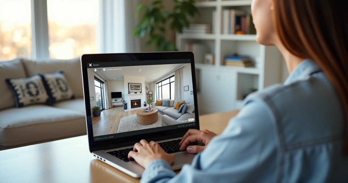 Cliente fazendo tour virtual em imóvel pelo notebook 