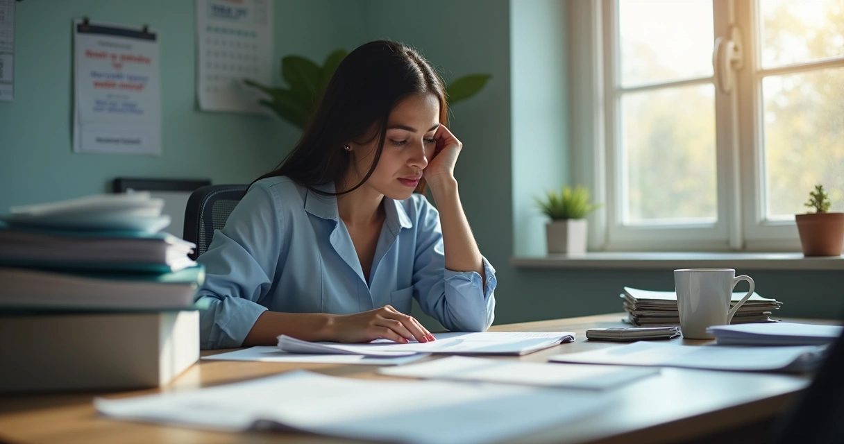 Trabajador de ayuda social sentado, mostrando señales de cansancio