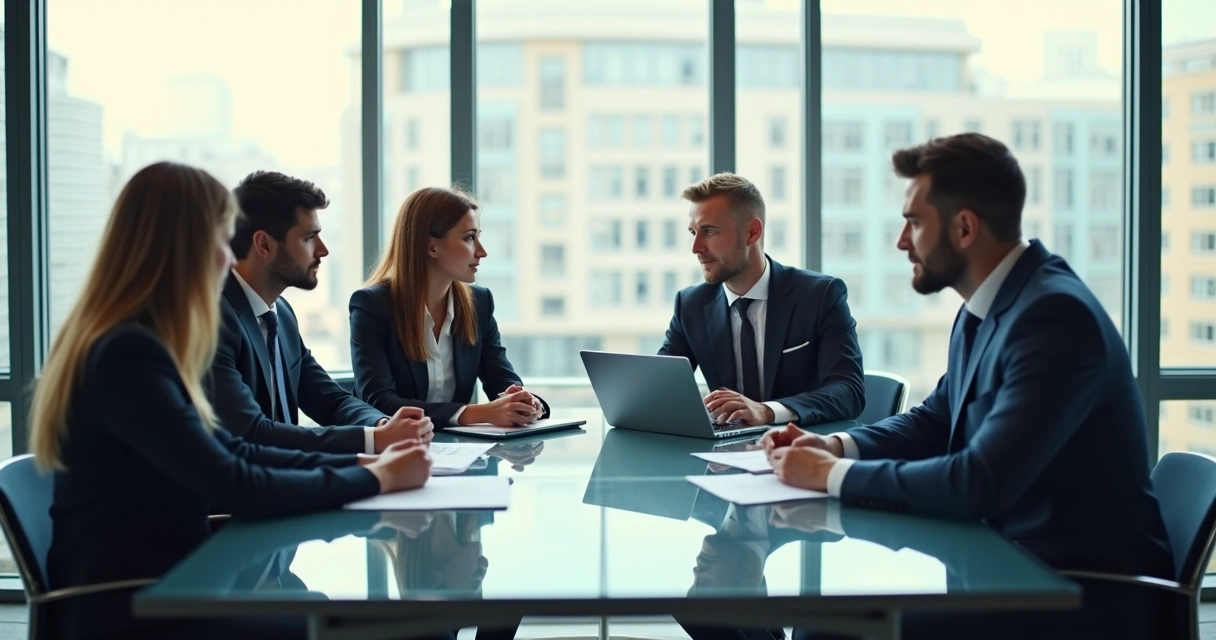 Personas reunidas en oficina compartiendo ideas alrededor de una mesa 