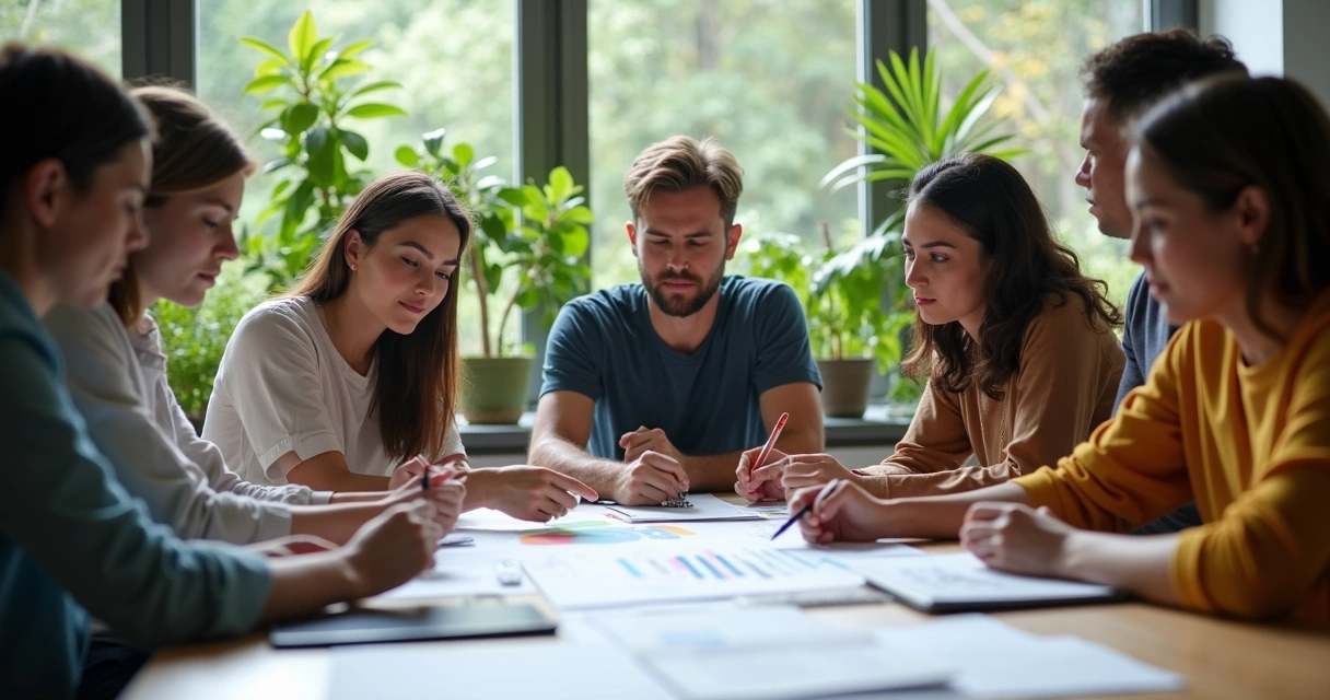 Colaboración de equipo en el trabajo con enfoque y conexión