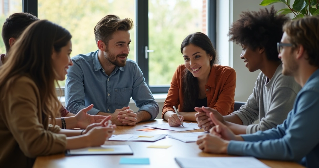 Personas colaborando en equipo con responsabilidad consciente 