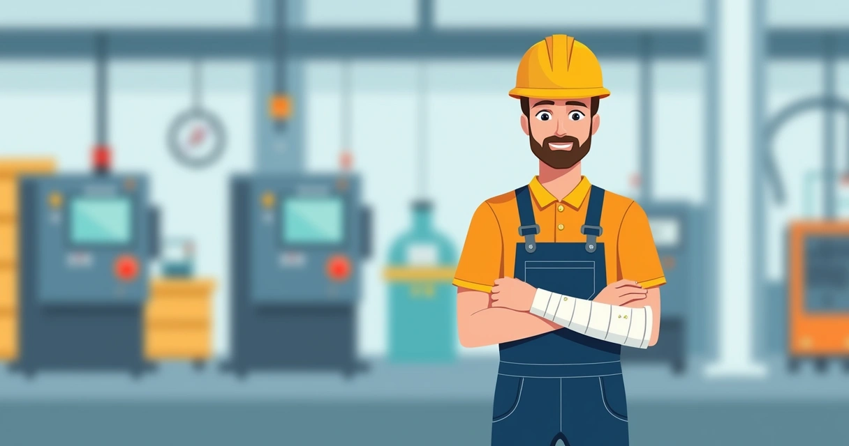 Trabalhador segurando a mão com sequela em ambiente industrial 