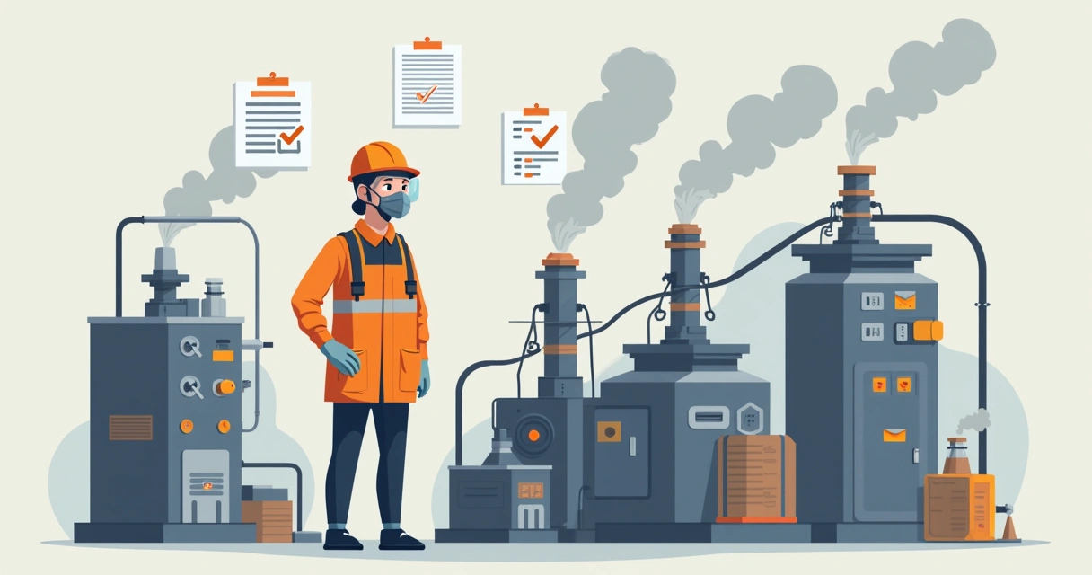 Trabalhador industrial com EPI em ambiente com agentes nocivos