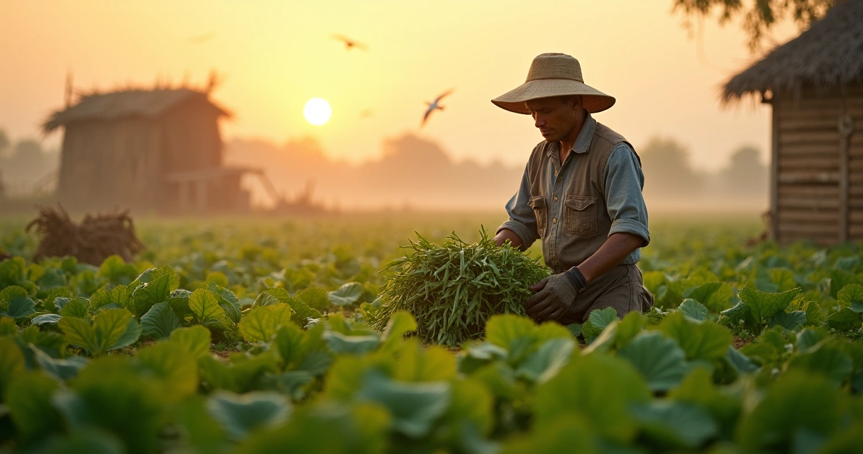 Trabalhador rural colhendo no campo 