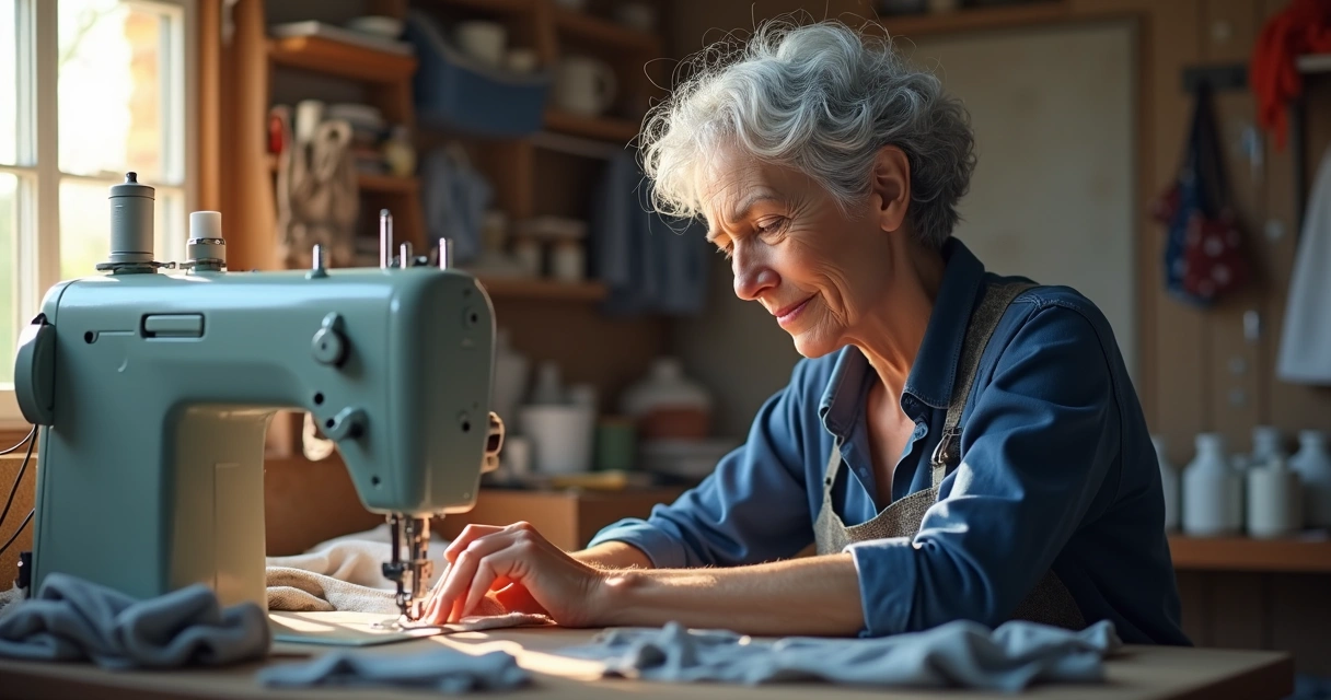 Mulher costureira trabalhando com movimentos repetitivos