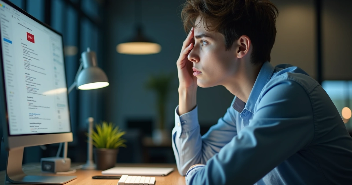 Pessoa no ambiente de trabalho demonstrando conflito interno