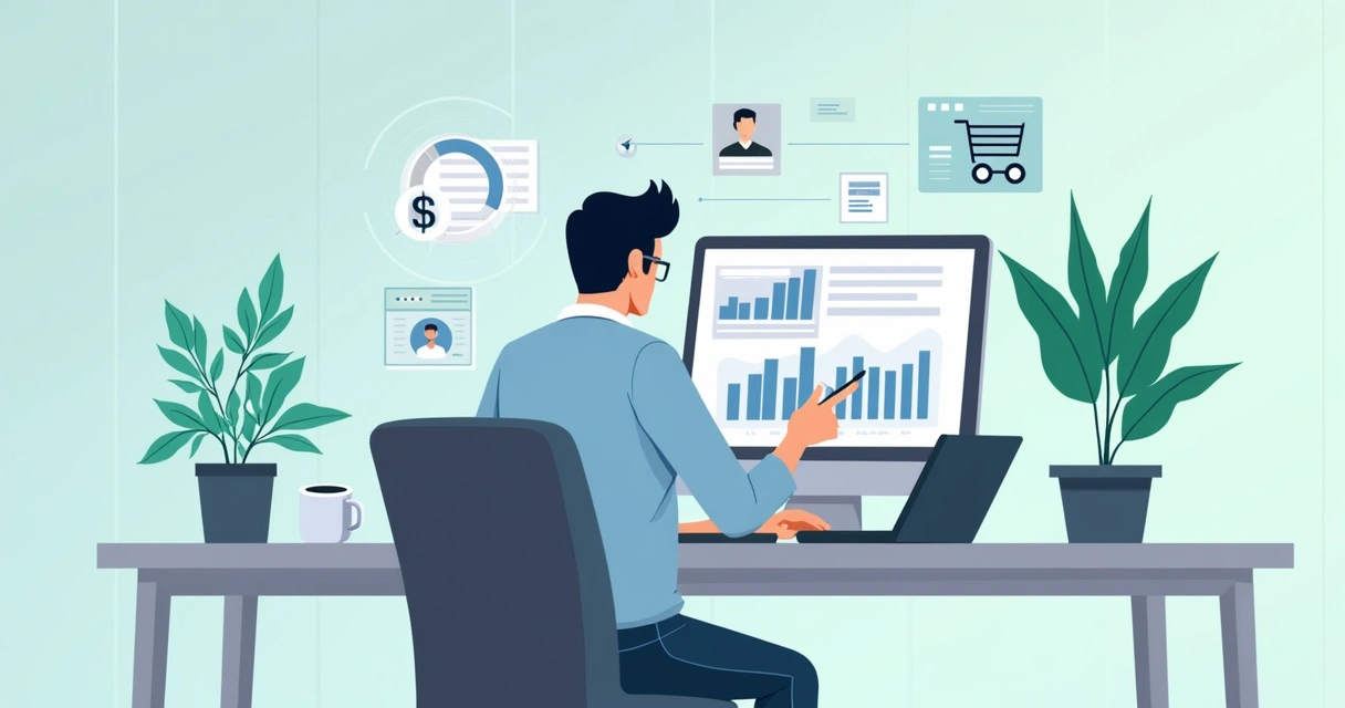 Por que seu primeiro e-commerce não vende? Checklist 2026 2 Especialista em marketing digital analisando métricas de um e-commerce em um notebook com gráficos e tabelas