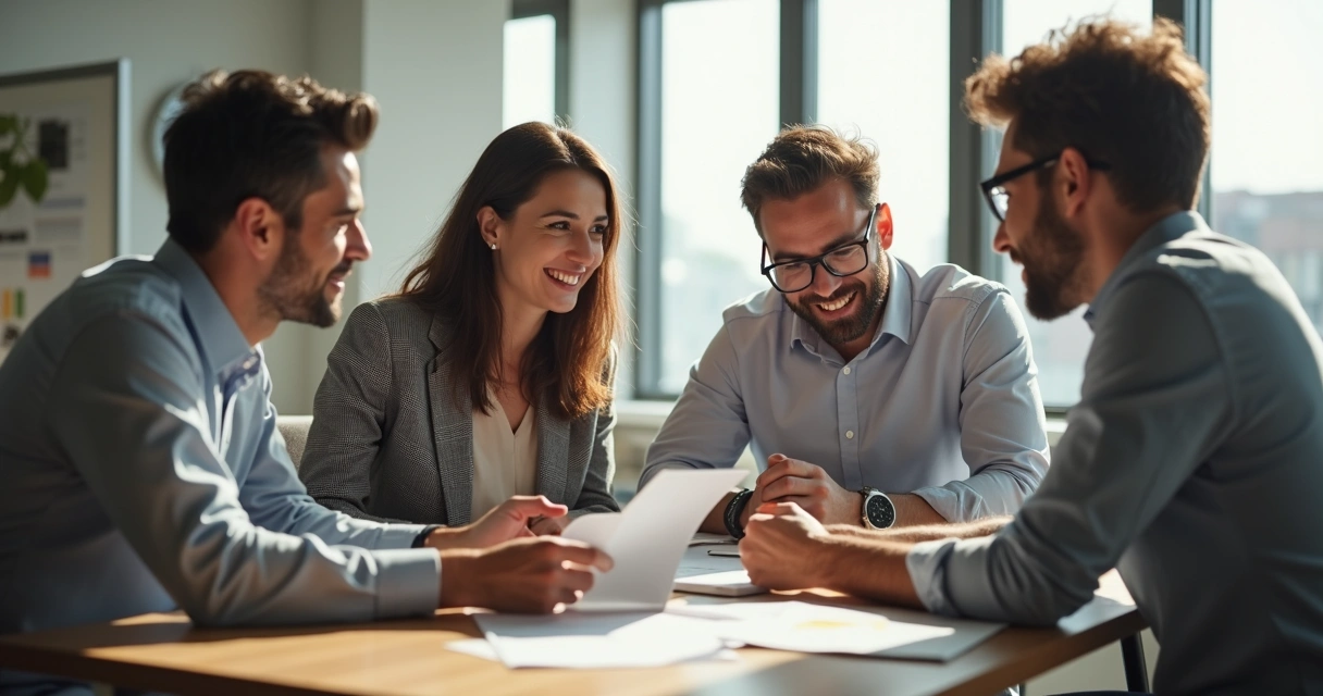 Equipe colaborando harmoniosamente no trabalho 
