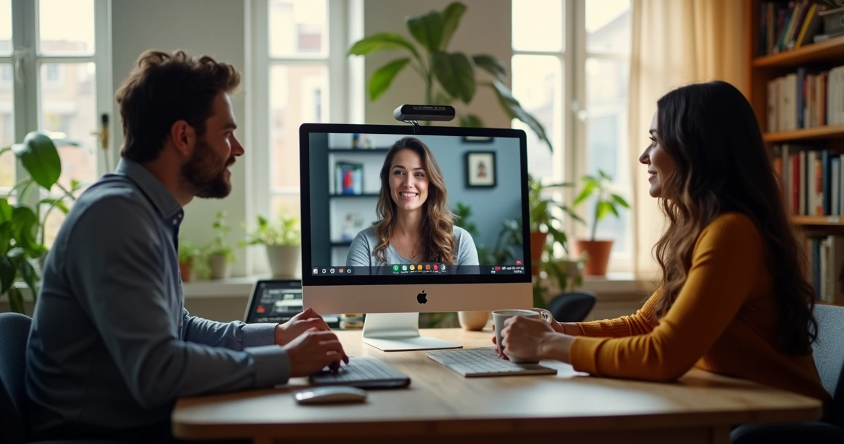 Equipe em home office reunida em videoconferência 