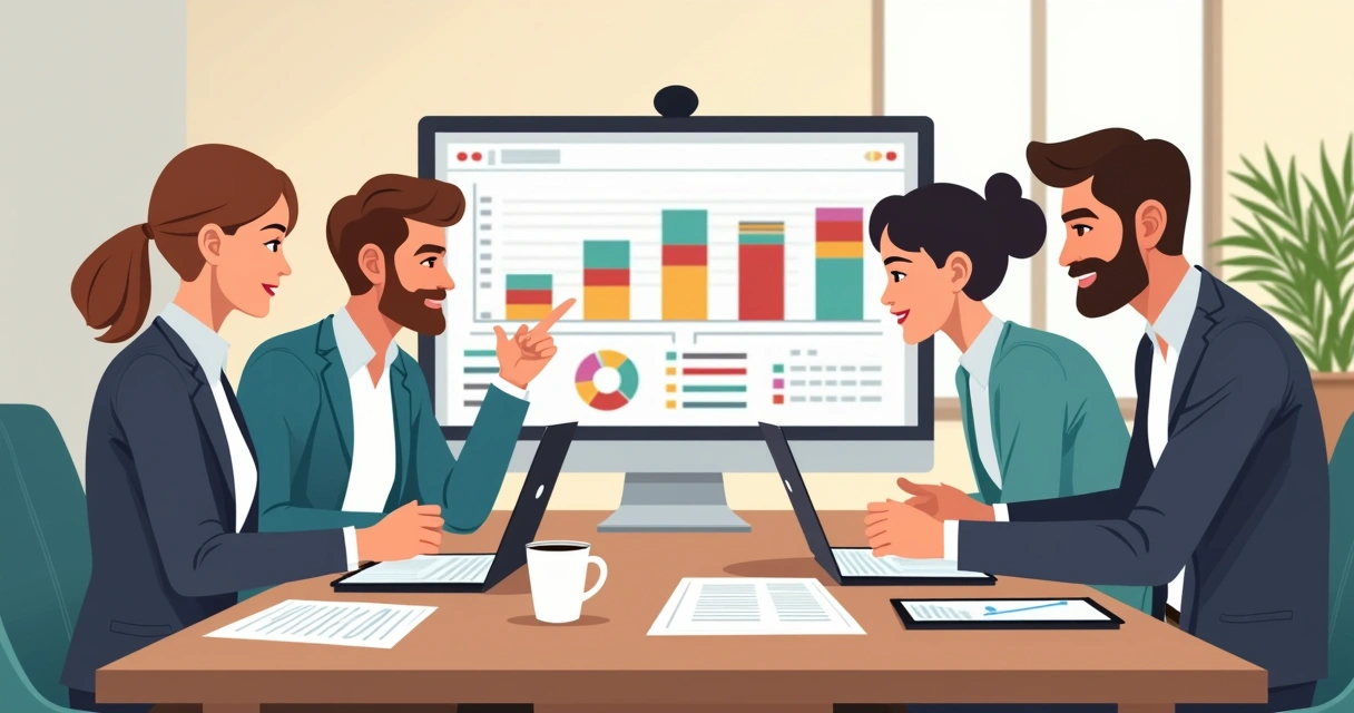 Pessoas usando planilhas em uma mesa de escritório