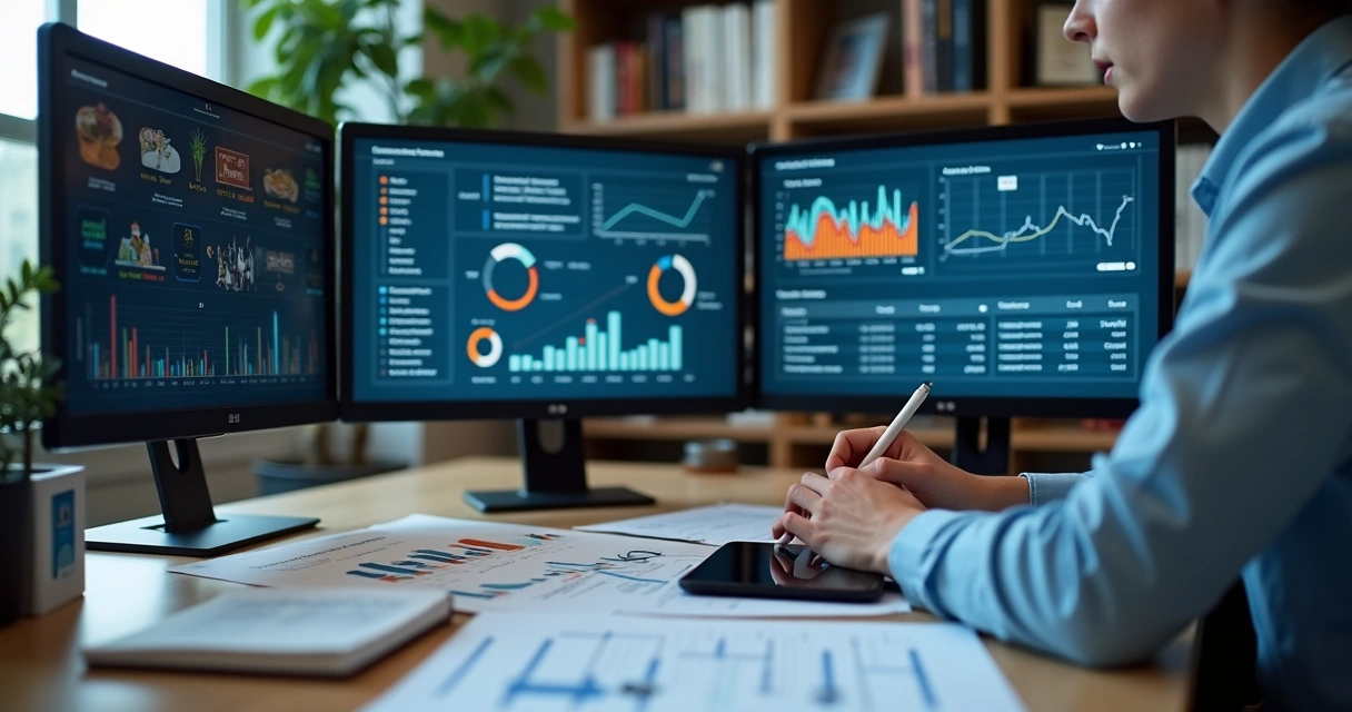 Profissional analisando gráficos de nicho do mercado digital 