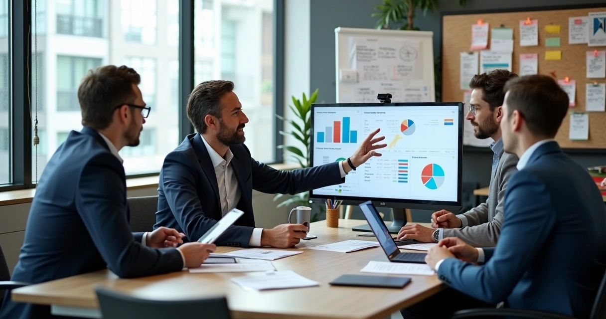 Melhores práticas para evitar prejuízo com chargeback nos EUA 1 Equipe reunida trabalhando em prevenção a fraudes com papéis e laptop