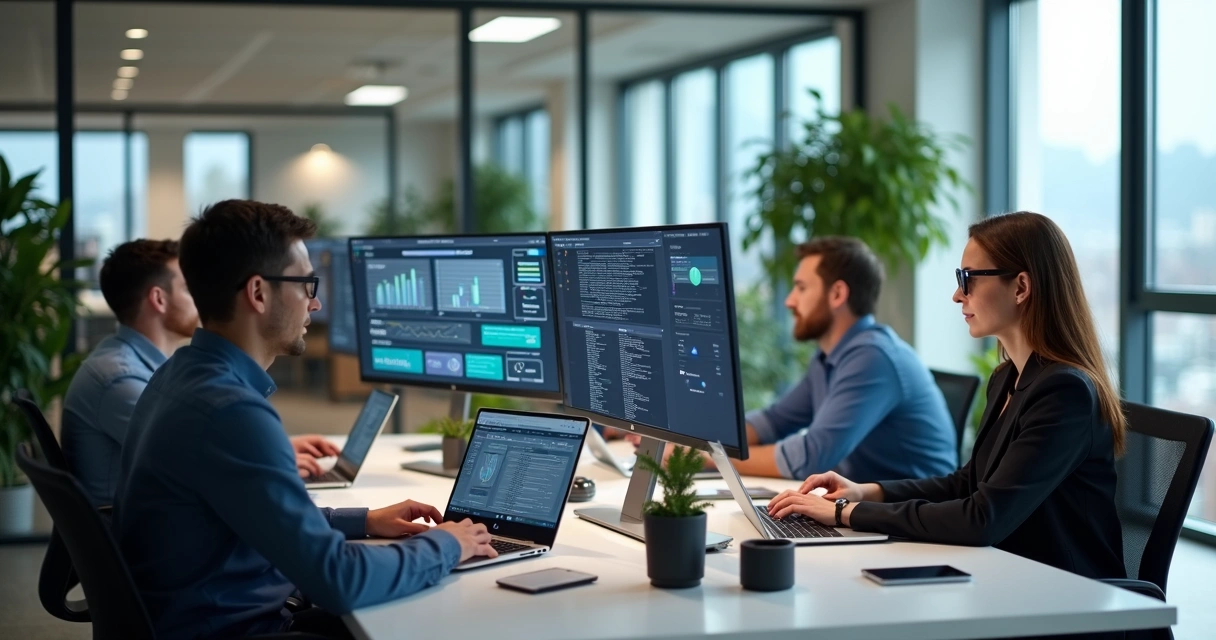 Equipe de vendas trabalhando remotamente em um escritório digital 