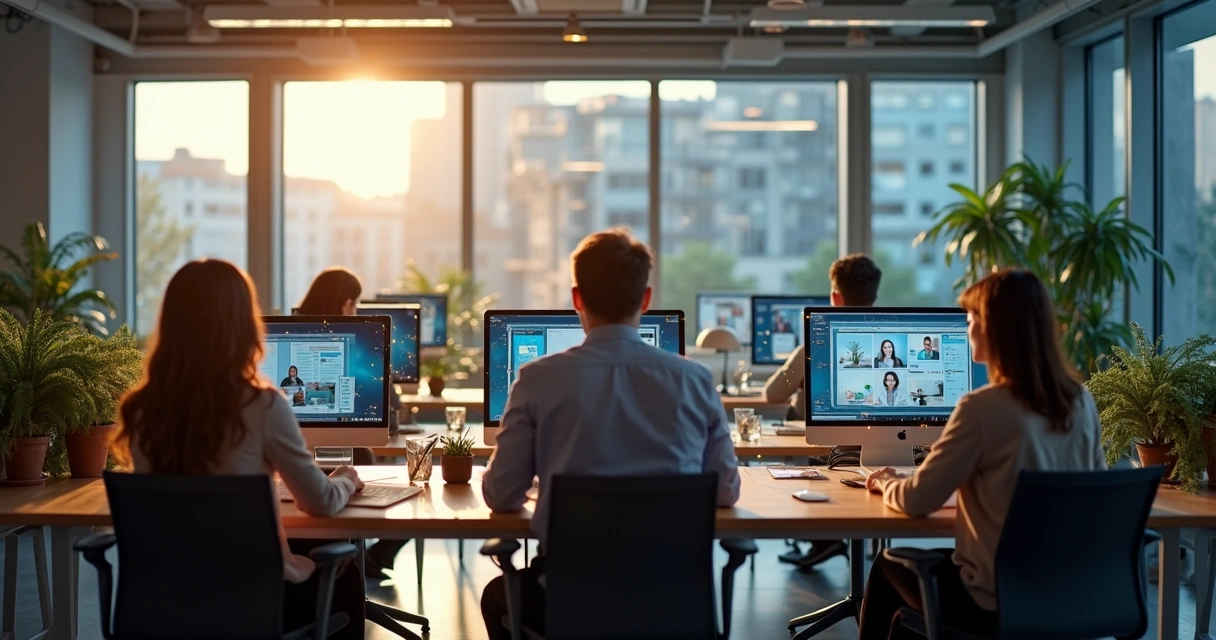 Profissionais trabalhando em formato híbrido em escritórios e em casa 