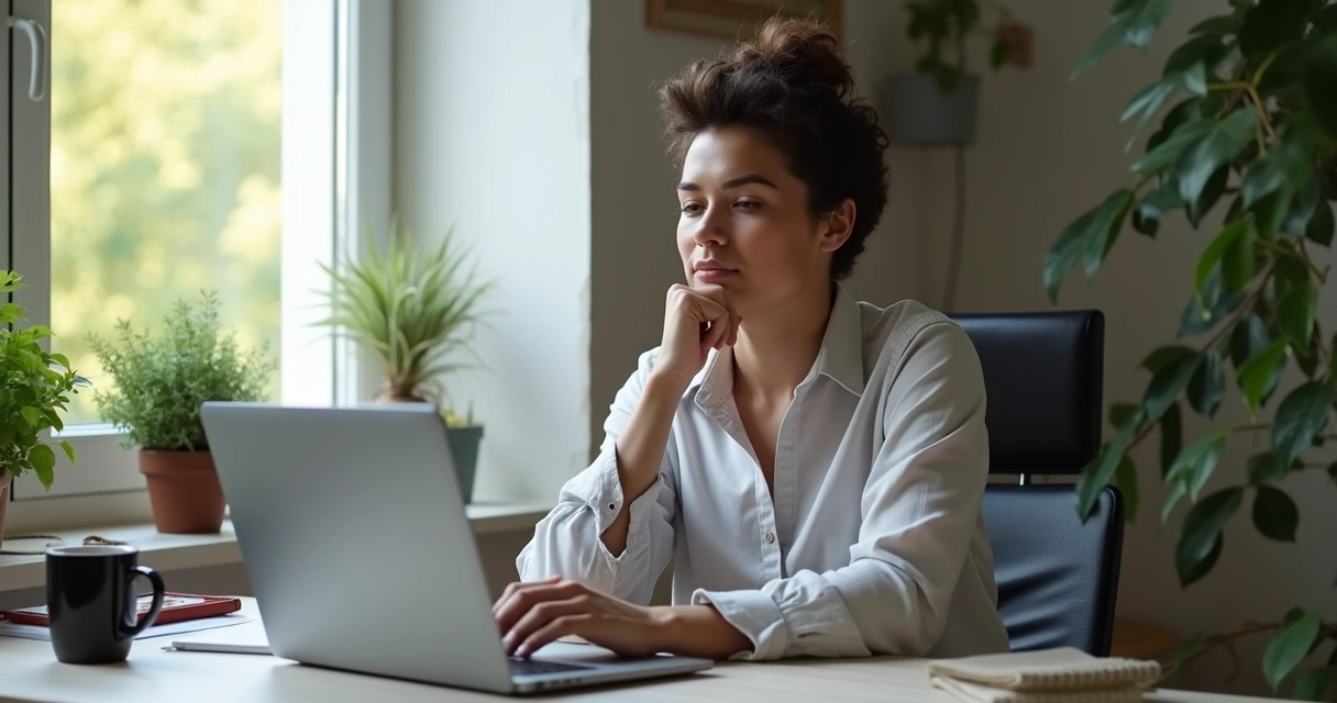 Profissional trabalhando em home office, expressando emoções diante do computador 