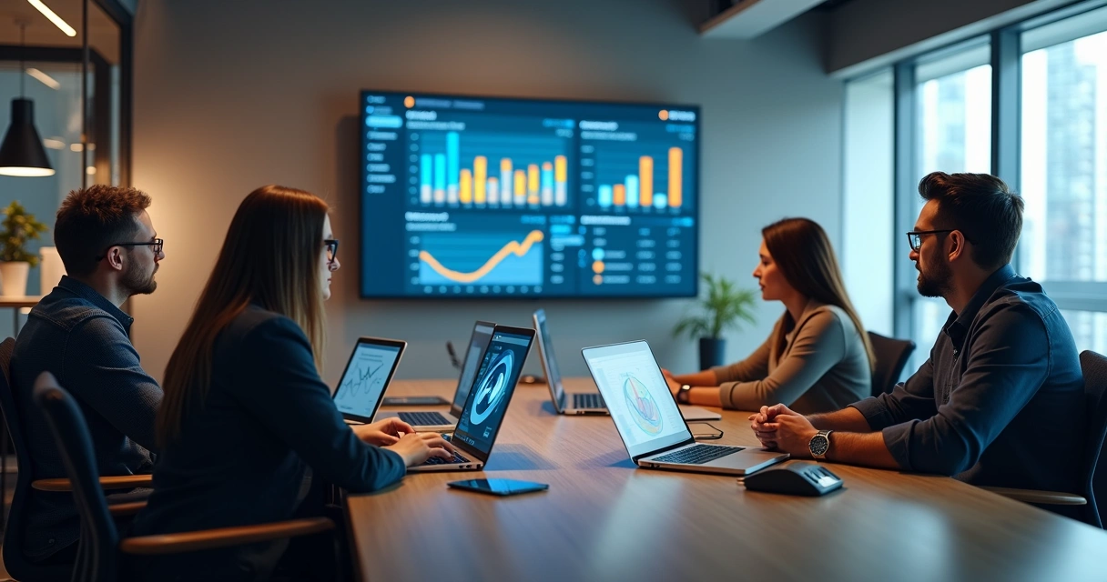 Equipe digital analisando métricas e performance do site 