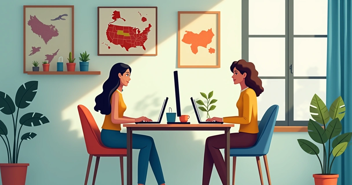 Ambiente virtual com profissionais americanos em home office