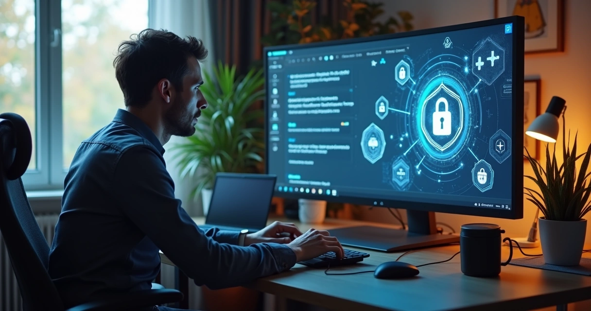 Pessoa em home office atento à segurança digital