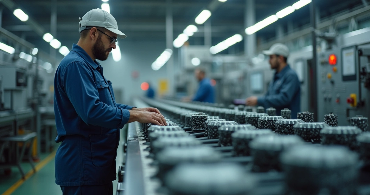 Trabalhador em indústria realizando tarefa repetitiva 