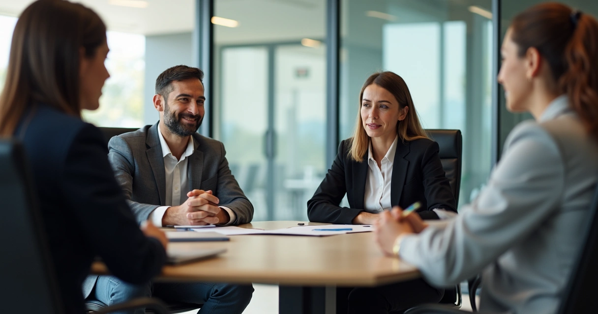 Equipe em reunião no escritório, com expressão de tensão e desconforto entre colegas.