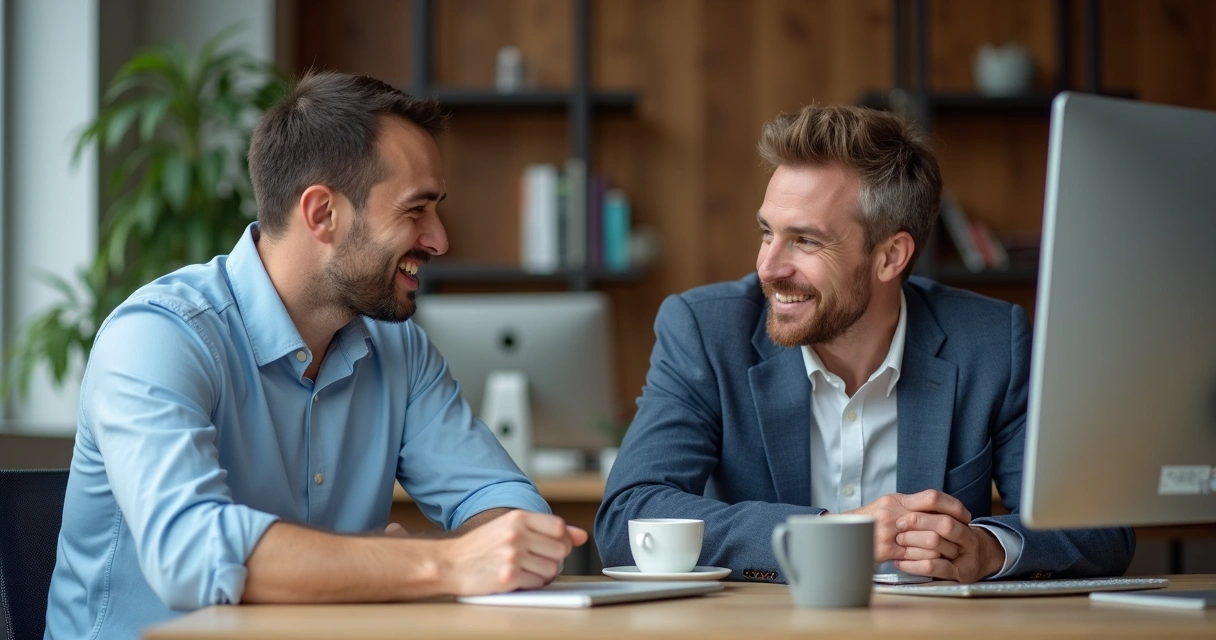 Colegas de trabalho conversando sobre saúde masculina 