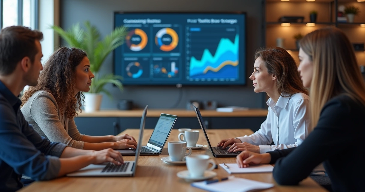 Equipe reunida para planejar tráfego pago 