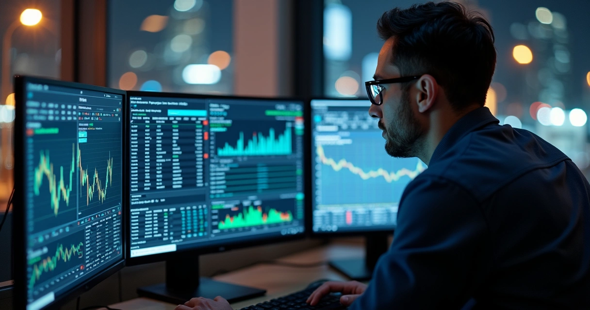 Trader ajustando robô de trading em tempo real 