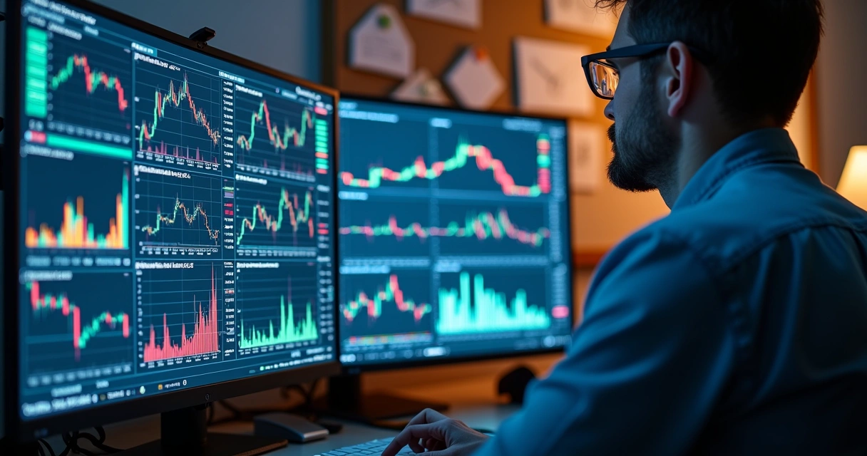 Trader analisando estratégias de robôs de trading na tela 