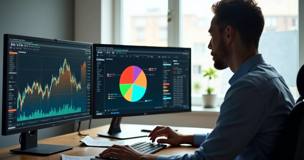 Trader reviewing analytics charts on screen