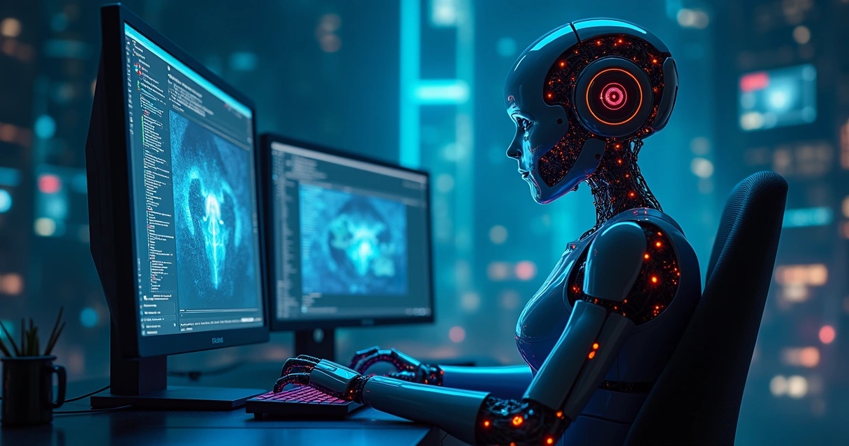 Pessoa avaliando estratégias de bots no computador, com gráficos e mensagens de chat online ao fundo 