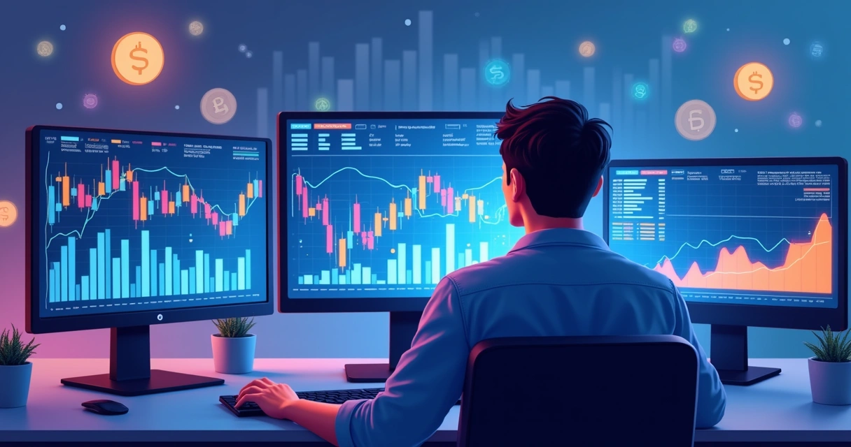 Trader observa gráficos de criptomoedas com risco de liquidação na tela 