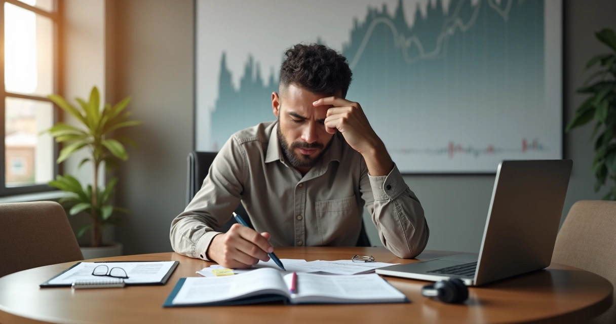 Trader sentado refletindo com psicólogo coach e livros em volta 