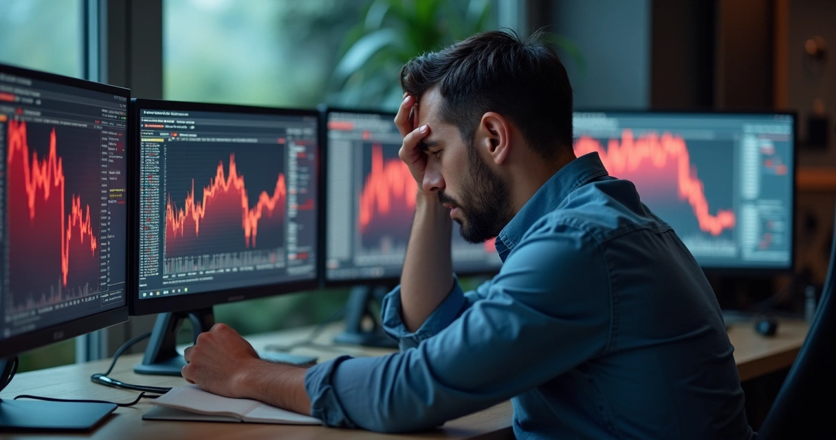 Trabalhador do mercado financeiro estressado na frente do computador 