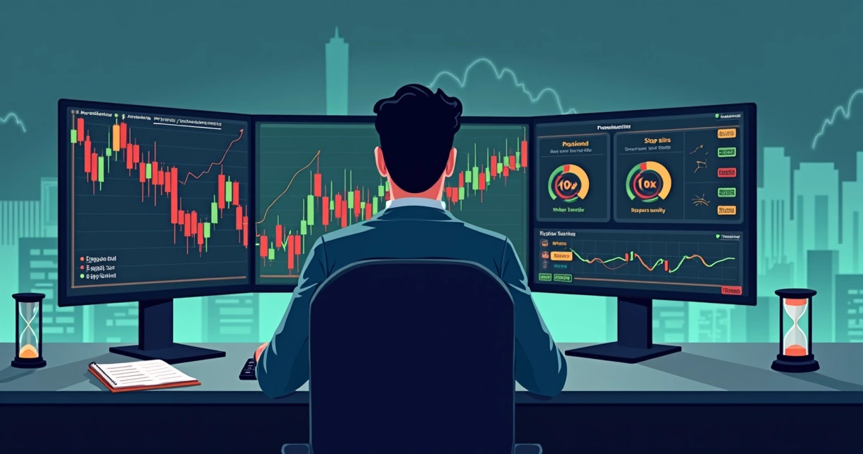 Trader analisa gráficos de futuros de criptomoedas com destaque para riscos e controle de alavancagem 