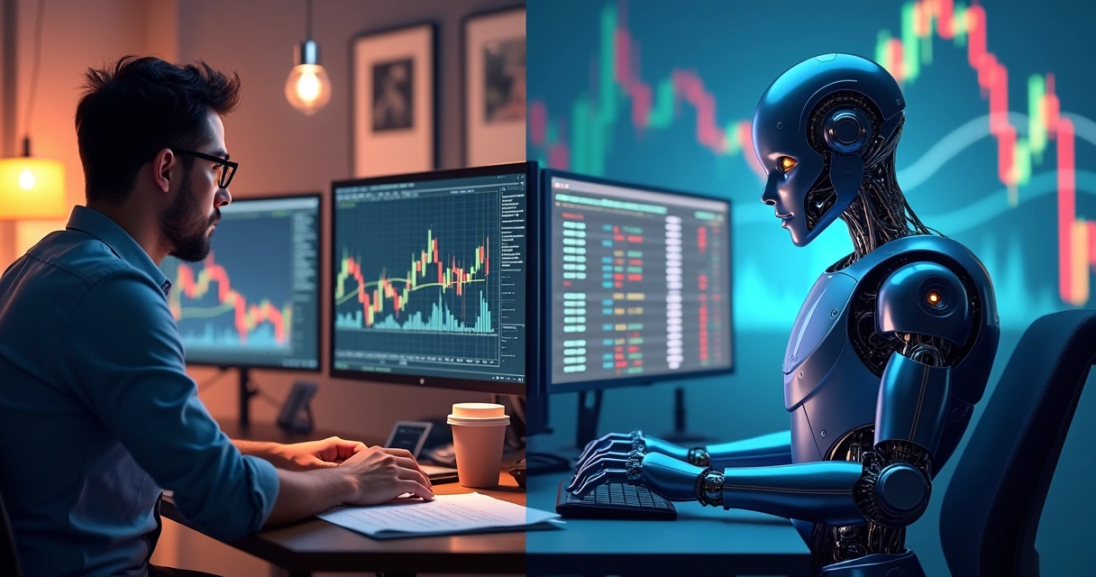 Comparação entre trader manual e robô de trading algorítmico 