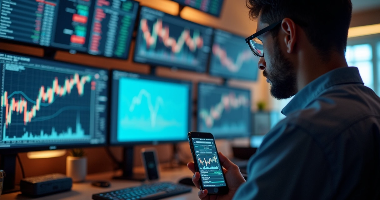 Trader getting real-time market news alerts