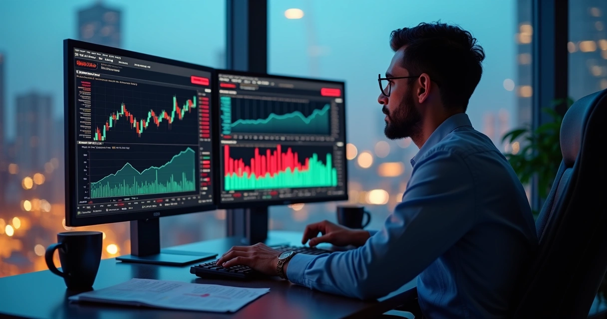 Trader monitoring greeks for options on a screen 