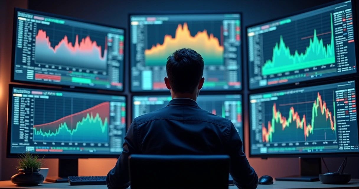 Trader viewing a unified risk dashboard with commodities, currency, and rate exposures