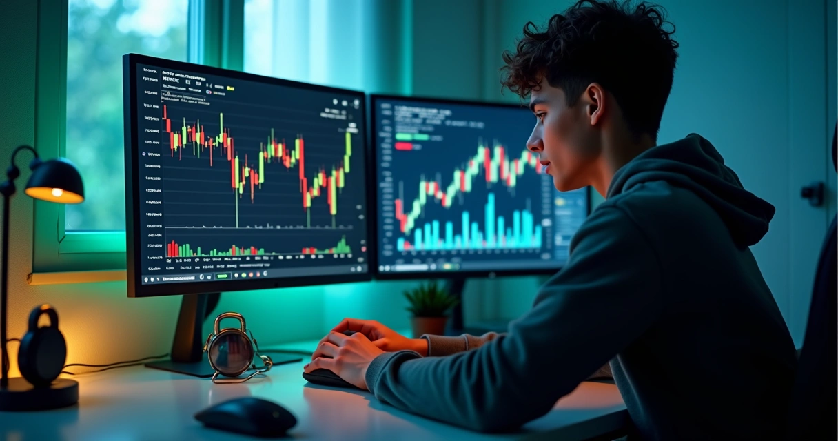 Pessoa utilizando computador para configurar stop loss em plataforma de trading