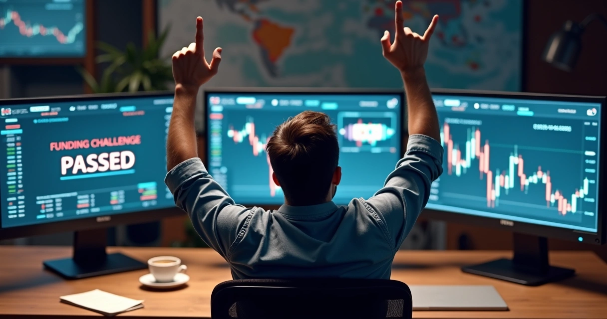 Trader celebrating after passing funding challenge 